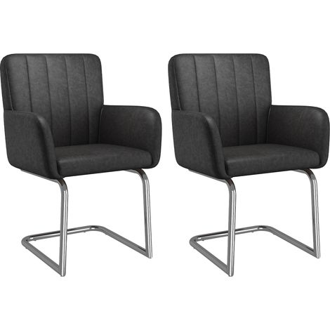 Pack de 2 sillas de comedor negras de PU con respaldo acanalado y patas metálicas (1/5)