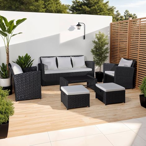Salon de jardin résine tressée 7 places + table basse rectangle noir