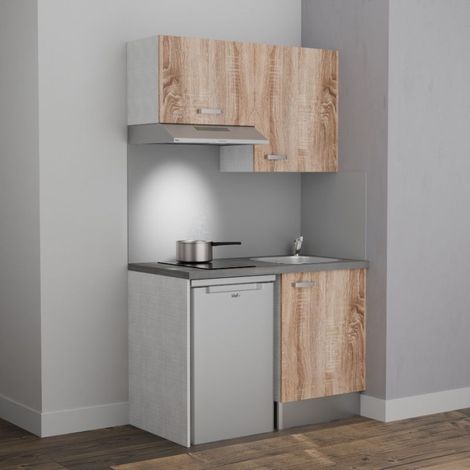 Kitchenette K01L-PT - 120 cm avec plan de travail et évier, emplacements frigo et hotte (1/5)