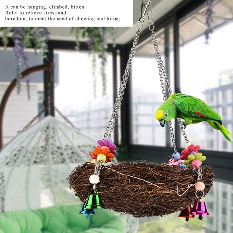 Nid d'oiseau suspendu, cabane, lit-tente, jouet pour perroquet, nid en paille, cages (1/5)