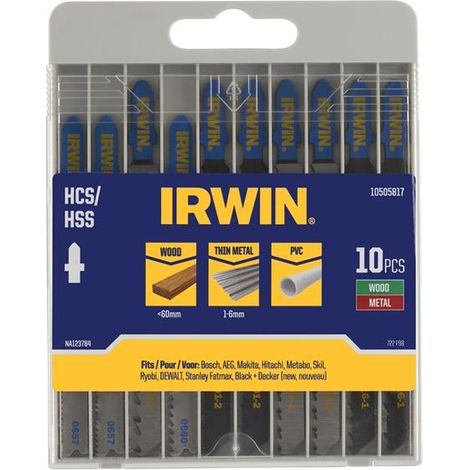 Irwin Jigsaw Blades x10 Assorted Wood Plastic Metal T-Shank 10505817 IRW10505817 (1/2)