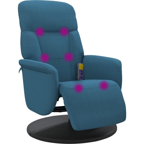 vidaXL Poltrona Reclinabile Massaggiante con Poggiapiedi Blu Velluto (1/5)