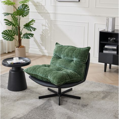 Poltrona relax girevole verde scuro e nero in chenille e metallo con schienale reclinabile a 3 posizioni (1/5)