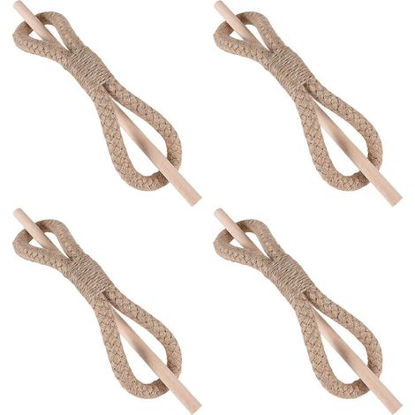 Lot de 4 embrasses de rideaux rustiques en corde de coton et lin, style ferme, tissées à la main, avec support en bois. (1/5)