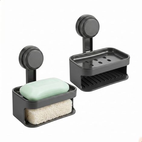 Porte Savon Mural,Porte Savon Douche Ventouse sans perçage,Boite a Savon pour Salle de Bains et Cuisine,Anti-dérapant et Drainant Réutilisable Nettoyage Amovible(Gris) (1/5)
