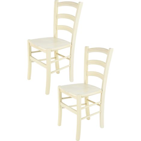 Tommychairs - Set 2 sedie modello Venice per cucina bar e sala da pranzo, robusta struttura in legno di faggio verniciata anilina bianca e seduta in legno
