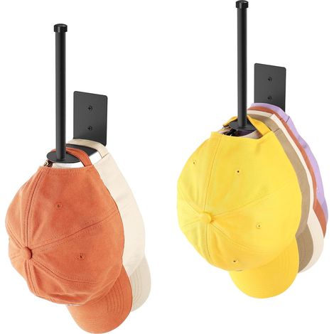 Lot de deux portes casquettes en acier inoxydable pour casquettes de baseball organiseur mural adhésif