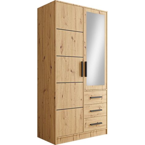 Armoire Lombala 102 , 200x100x58cm, Portes d'armoire: Avec des charnières, Nombre d'étagères: 3