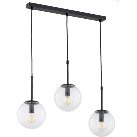 Suspension barre noire 3 globes verre E14 Sebia Alfa (1/3)