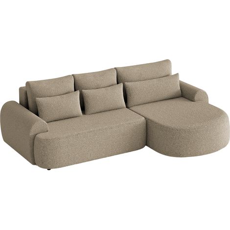 TAYLA - Canapé d'angle convertible avec coffre en tissu bouclette taupe - Angle droit