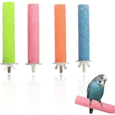 Posatoi in pietra minerale - Set di 4 - per la cura di artigli e becco - Per pappagallini ondulati (20 cm) (1/4)