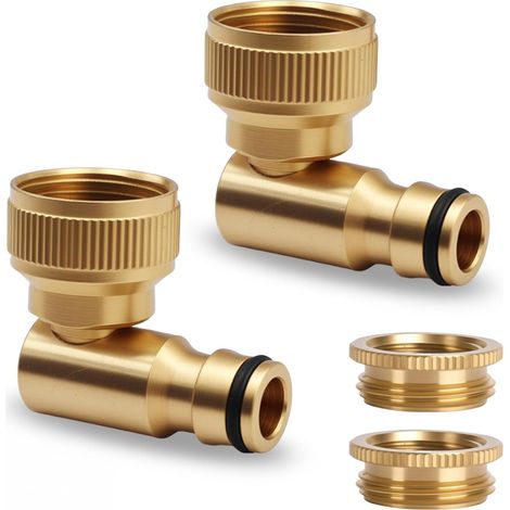 Ortviai Lot de 2 Connecteurs de Robinet en Laiton 3/4" et 1/2" - Raccord Coudé à 90 Degrés Pivotant - Adaptateur Robinet Tuyau Arrosage pour Cuisine, Jardin et Balcon