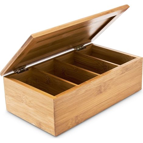 Boîte à thé décorative cuisine compartiments 8 x 6 x 13,5 cm en bambou naturel (1/5)