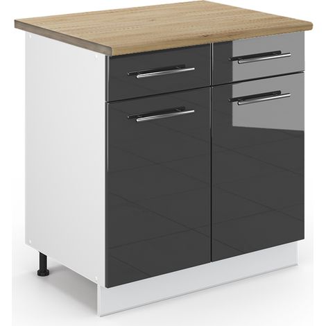 Mueble bajo de cocina Fame-Line, Antracita alto brillo, 80 cm , ET Roble, Vicco (1/5)