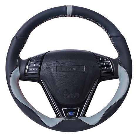 Housse de volant universelle style sport (Gris) pour voiture, en cuir tressé fibre, anti-usure, 38 cm x 9 (1/5)