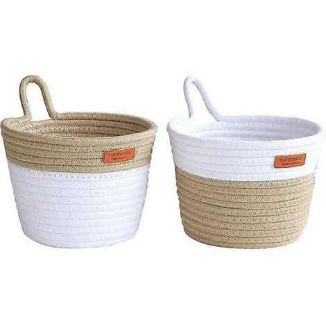 Petits paniers suspendus en corde de coton tressée avec poignée, décoration intérieure (2 pièces) (1/5)