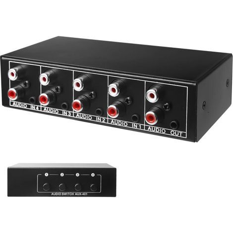 4-in-1 Audio Communicator - 3.5mm Aux + RCA L/R Switch - Audio/Video Selector Box for Headphones, Phono, Speakers (1/5)