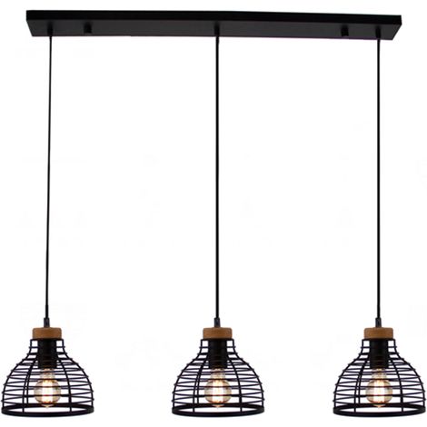 Brilliant Avia suspension 3 flammes noir/bois, métal/bois, 3x A60, E27, 52 W (1/5)