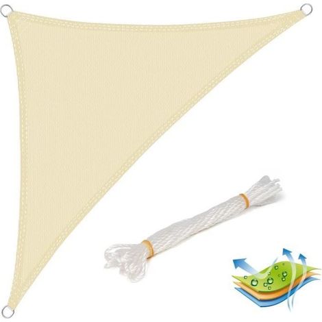 Voile d'ombrage triangulaire en HDPE, protection UV pour jardin-terrasse 2.5x2.5x3.5m crème