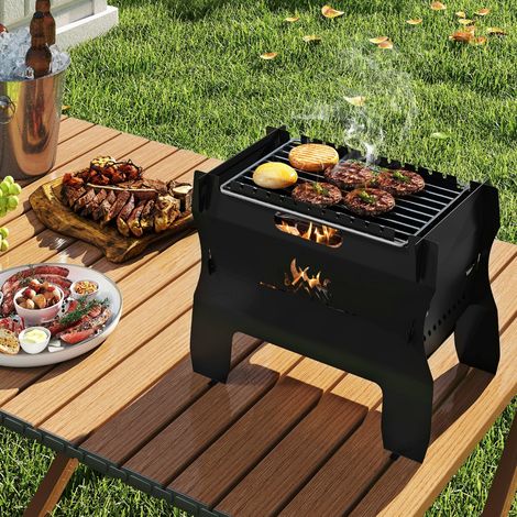 Gril de Camping 2 en 1 Brasero Portable à Double Combustible au Gaz Butane avec Grille en Acier Inoxydable et Sac de Transport Noir (1/2)