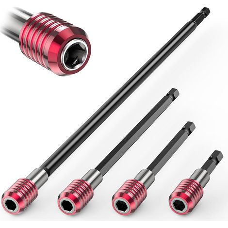 Dieses 4-teilige Bohrerverlängerungsset enthält magnetische Bohrer mit 1/4-Zoll-Sechskantschaft in Längen von 2 Zoll, 4 Zoll, 6 Zoll und 12 Zoll. (1/5)