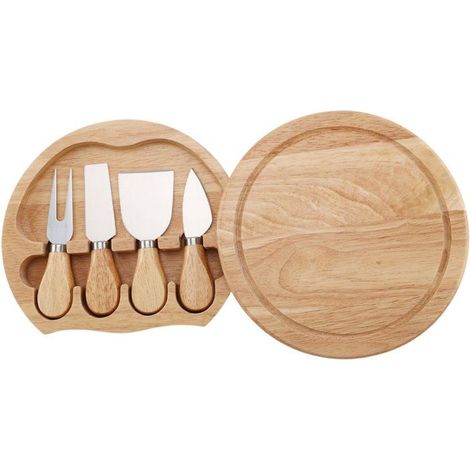 1 plateau à fromage en bois, tiroir intégré pour couteaux, manches en bois, fourchette et couteaux inclus, idéal apéf ou dîner raffiné