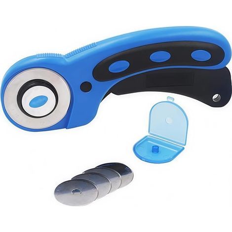 Cutter rotatif, Coupe-tissu avec lame incluse et 4 lames de rechange de 45 mm, coupe-rouleau, coupe-carton, couteau d'artisanat bleu noir adapté au tissu de matelassage, aux loisirs créatifs (1/4)