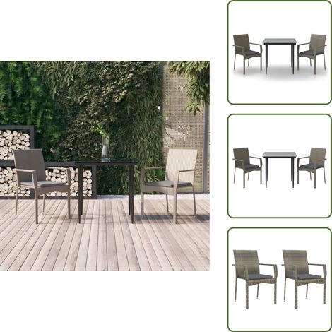 The Living Store 3-tlg. Garten-Essgruppe mit Kissen Schwarz und Grau Poly Rattan - Gartenessgruppe (1/5)