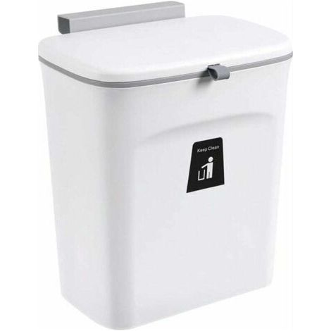 VURAHOME - Poubelle Suspendue de 9 L pour Cuisine avec Couvercle - Blanc (1/3)