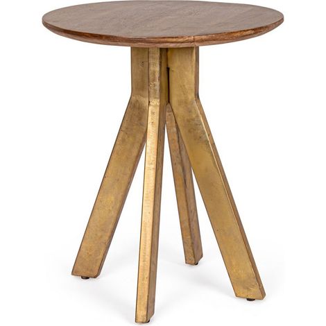 Tavolino "Sherman" gambe in acciaio e piano in legno di mango per interni -Ø 60 cm (1/3)