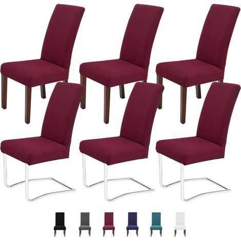 Housses de chaise extensibles pour salle à manger, lot de 6, lavables, bordeaux (1/5)