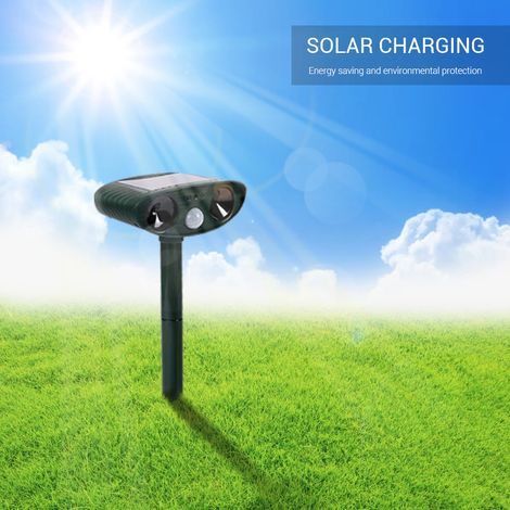 Solarbetriebenes Ultraschall-Tierabwehrgerät für den Außenbereich, wasserdicht, mit blinkendem LED-Licht (1/4)