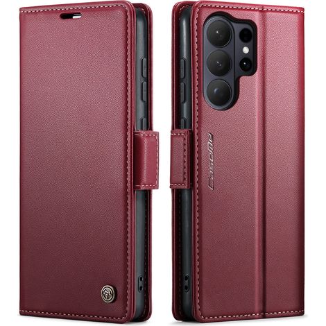 Étui pour téléphone (violet-rouge, Galaxy S26), étui portefeuille à rabat en cuir véritable avec porte-cartes, chargement magnétique et protection contre les chutes (1/5)