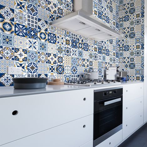 Sticker Mural Carrelage adhésif Cuisine Salle de Bain - 60 STICKERS CARRELAGES AZULEJOS GALLIA - 60stickers20x20cm (1/5)