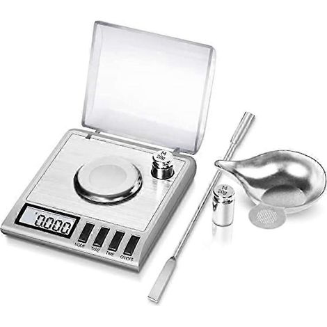 Balance numérique en acier inoxydable de haute précision (50 g, 0,001 g) pour le dosage de poudres de bijoux, avec poids d'étalonnage. (1/5)