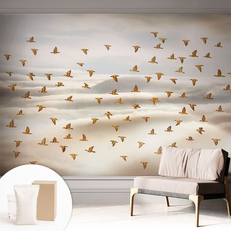 Papier peint intissé décoratif pour salon chambre et cuisine Facile à poser avec colle Oiseaux en vol 312x219 cm (1/5)