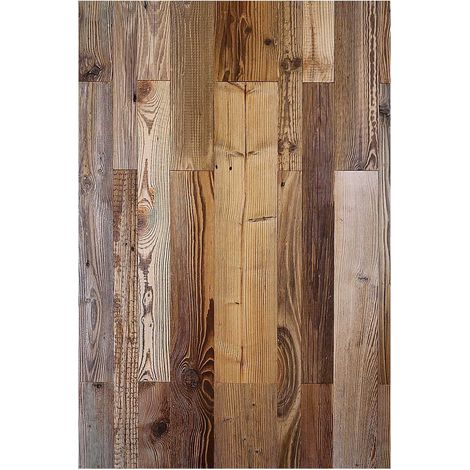 Levigne – Lambris mural en bois vieilli 76 cm – Mélange de largeurs 6/8/11/16 cm – Teinte marron profond – Fabrication artisanale