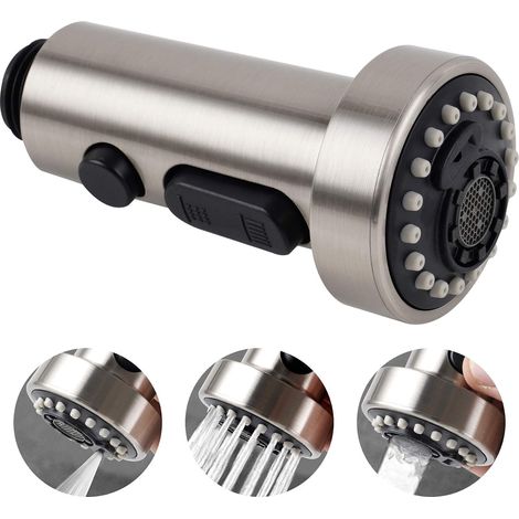 Robinet de cuisine à 3 fonctions avec douchette extractible, compatible uniquement avec raccord G1/2 - finition nickel brossé (1/5)