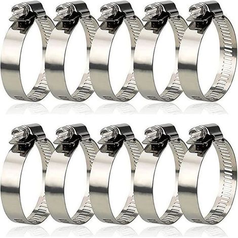 10 Pièces 304 Collier de Serrage Inox,Collier de Serrage Métallique Diamètre Réglable de 27 à 51 mm (1/4)