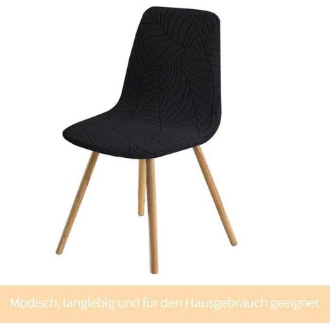 Housse de chaise pour table à manger, élastique, à motif feuilles, amovible et lavable, lot de 2 - noir Étiquette (1/5)