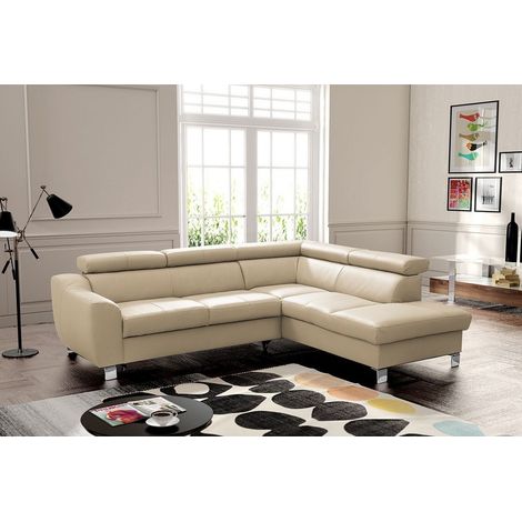 Canapé d'angle en cuir italien de luxe 5 places ASTRIDO, beige, angle droit (1/5)