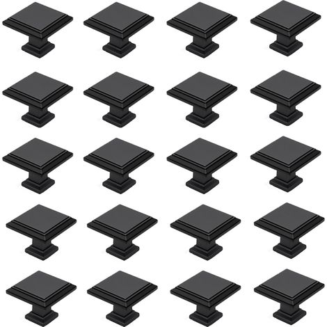 Juego de 20 pomos cuadrados de color negro mate para puertas de armarios y cajones de cocina, fabricados en aleación de zinc, 3,1 x 3,1 x 2,6 cm. (1/5)