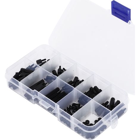140-teilige Box M2 Nylon Rundkopf-Kreuzschrauben Sechskantmuttern Außengewinde Innengewinde Abstandshalter Sortimentsset (Schwarz) (1/5)
