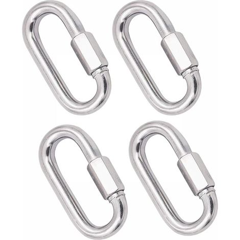 Set di 4 moschettoni in acciaio inossidabile per impieghi gravosi, fibbia portachiavi a maglie rapide con chiusura a vite M8 304 per casa, campeggio, arrampicata, escursionismo, viaggi, capacità 500 k (1/4)