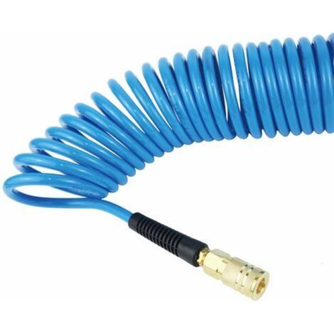 Tuyau à air comprimé PU 7.5 m de long 6 mm ID x 9.5 mm AD avec raccords rapides 1/4\", Limiteur de flexion, Bleu