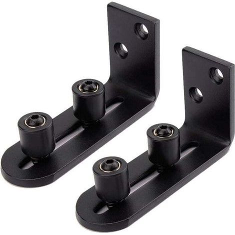 2PCS Guide Portail Coulissant Réglable Montage Mural Roues Doubles Fond Guide pour Accessoire de Quincaillerie de Porte de Grange Noir (1/4)