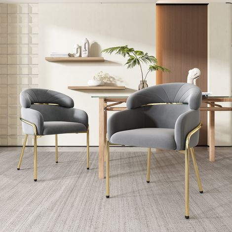 Chaise moderne, Chaise Esszimmer, set de 2 pièces. Un luxe léger pour le salon et la chambre à coucher. Chaise de temps libre. Quatre pieds en métal. Tissu en velours. Couleur gris (1/4)