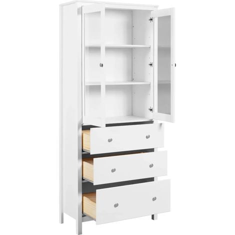 Vetrina Soggiorno Credenza Bianco 3 Cassetti 2 Ante in Legno MDF (1/5)