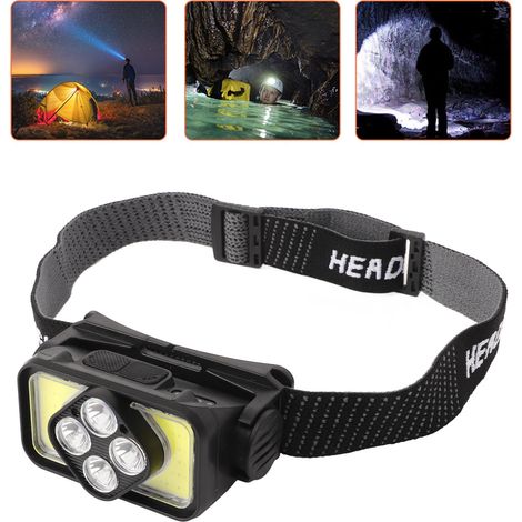 Lampe frontale COB Lampe frontale LED rechargeable par USB IPX4 Lampe frontale étanche avec détecteur de mouvement pour la pêche en plein air et le camping,DUBUNS (1/5)
