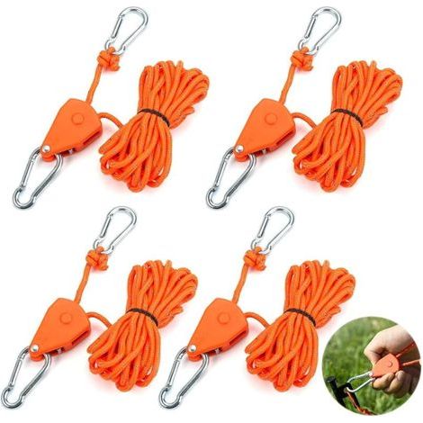 4 Pièces Corde Robuste Cliquet,4 m Réfléchissant Corde à Cliquet,4 mm Corde Tente Camping,Corde à Cliquet avec Crochets Réglable,Tendeur de Corde à Cliquet Réfléchissante pour Tentes, Auvents (1/5)